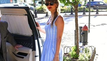 H Taylor Swift συμπλήρωσε το γαλάζιο φόρεμά της με μια κίτρινη Lady Dior τσάντα